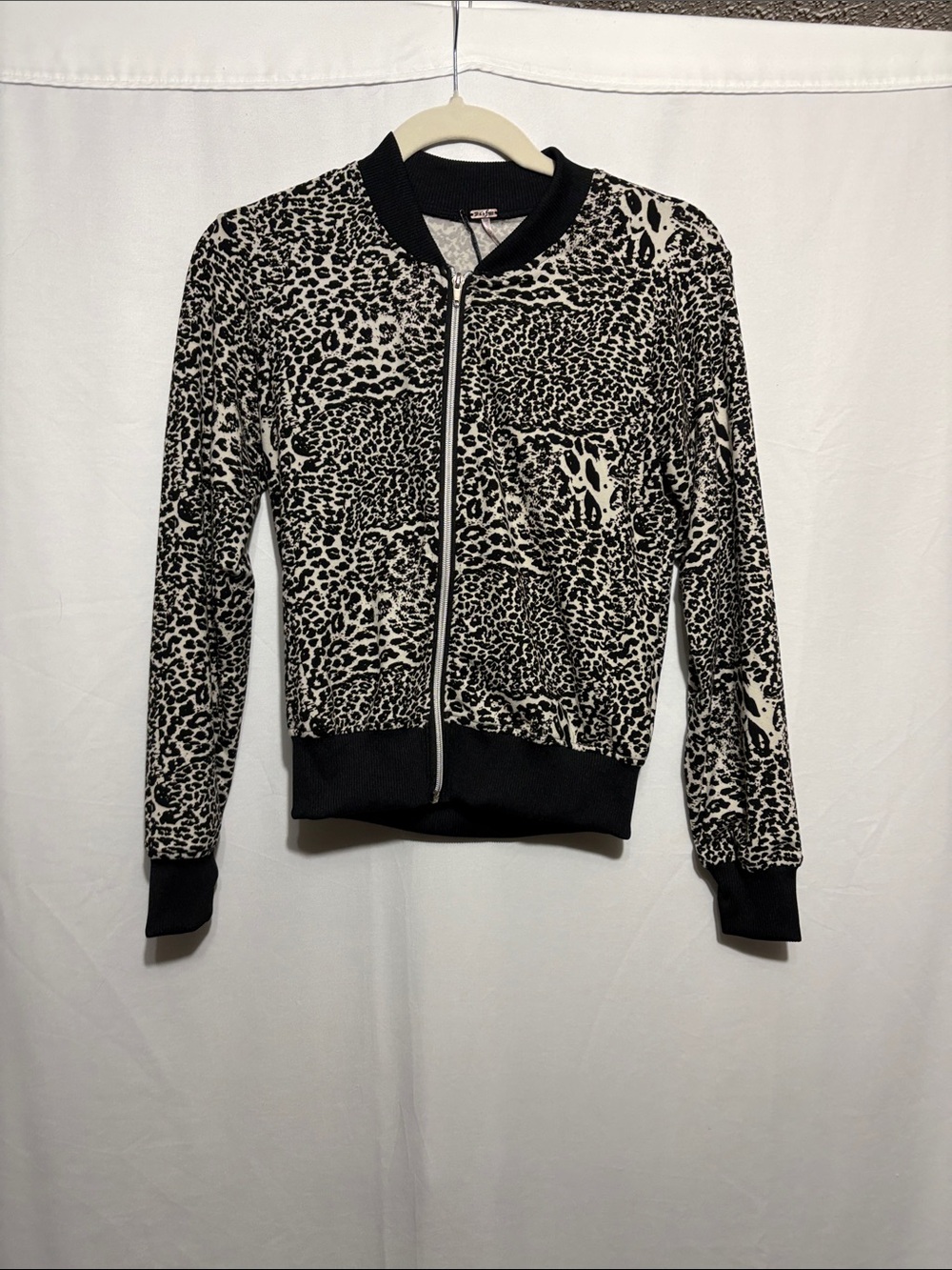Leopard-Print Bomber Jacket in Black and Cream